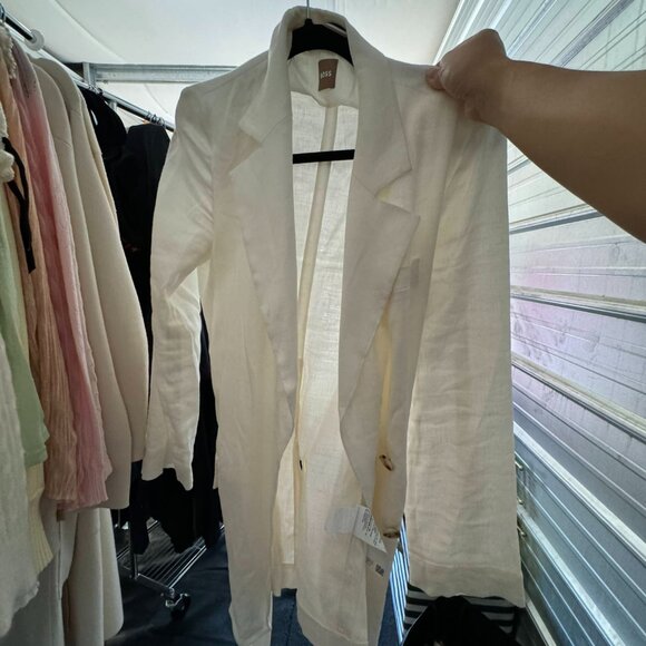 BOSS High Slit Linen Blazer Coat Cream - Picture 8 of 8